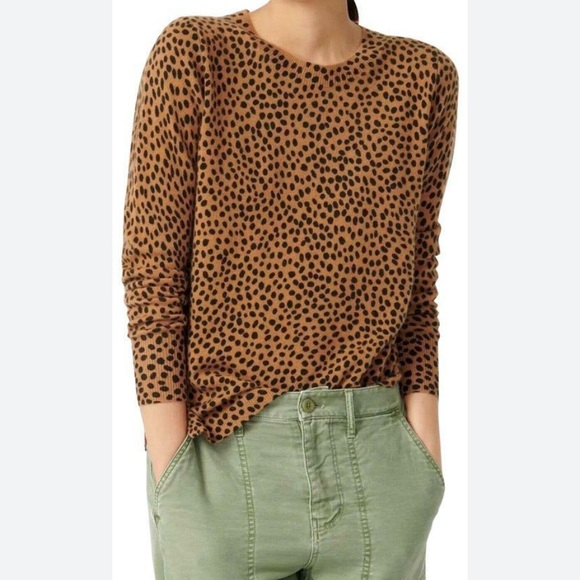 J. Crew 100% Cashmere Layla Crewneck Leopard Print Long Sleeve sweater Sz XS - Picture 1 of 5